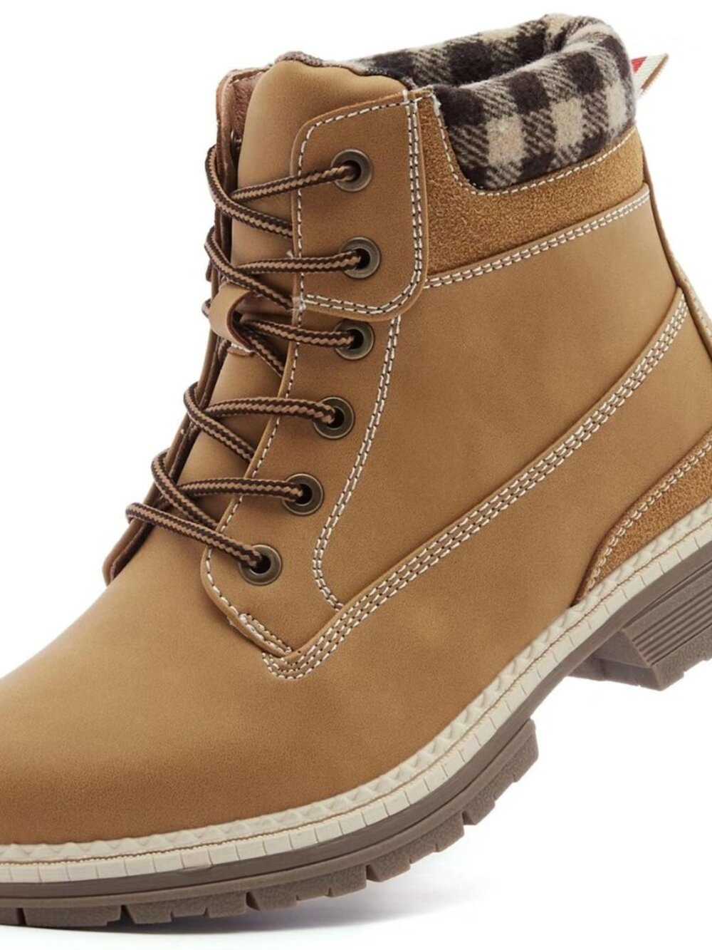 Snow Hiking Winter Boots for Women - Casual Brown Combat Work Boot - Non-slip